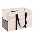 Panier à linge pliable rose motif lapin et tulipe avec poignées noires et poches filet. - Style Lapin Tulipe Losange Rose (zyl0024) / Pack Standard