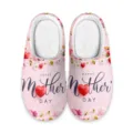 Muttertag rosa Plüsch Hausschuhe warme flauschige Schuhe mit süßem Herz und Gänseblümchen Druck. - 43 / Rosa Festlicher Druck (MT-94)