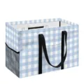 Sac cabas pliable à carreaux vichy bleu et blanc avec poignées et poche filet noire. - Style Régulier Carreaux Bleu Blanc (zyl0022) / Pack Standard