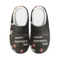 Muttertag Pluesch Hausschuhe mit dunkler Holzmaserung und Blumenmuster fuer warme Fuesse. - 35 / MT-96