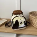 Süßer Cartoon Welpe Mini Rucksack mit Plüsch Top Dekor Sternenmuster College Stil Damen Tasche - Gelb