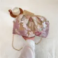 Borsa a Tracolla in Paglia Ricamata con Paillettes Stile Neo-Cinese da Sera Chic Moda - Rosa