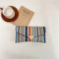 Colorful woven striped clutch bag with unique gold clasp for women stylish variant style - Blue