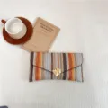 Women multi-color striped woven clutch bag fashion envelope handbag elegant casual daily use - Coffee