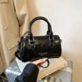 Black patent leather Boston handbag pillow shoulder bag for stylish daily commute - No Pendant / Black