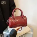 Red patent leather Boston handbag for women, stylish vintage shoulder crossbody bag. - No Pendant / Red
