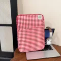 Rood-witte ruitjes laptophoes en tablettas voor studenten, lichtgewicht opbergtas. - L / Rood