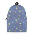 Blue star print school backpack casual student bookbag with front zipper pocket daily use - Size S (22x12x30cm) / Star Print Style (QYBB-46)