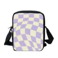 Sac bandouliere tendance a motif de damier ondule violet avec sangle noire chic. - Motif à Vagues Mauve Et Beige (XKB-022)