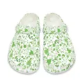 Grüne Blumenmuster Gartenclogs, atmungsaktive Löschschuhe für drinnen und draußen Freizeit. - 35 / Weißer Grünpflanzen-Blumendruck (DDX-142)