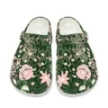 Botanischer Druck Gartenclogs, atmungsaktive Freizeitschuhe für drinnen und draußen. - 35 / Dunkelgrüner Rosa Rosen-Druckstil (DDX-146)