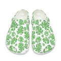 Weiße Gartenclogs für Damen und Herren mit grünem Monstera Blätter botanischem Muster atmungsaktiv - 42 / Grüner Monstera-Stil (DDX-51)
