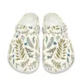 Botanischer Druck Gartenclogs, leichte atmungsaktive Loafers Hausschuhe für Damen Herren. - 35 / Weißer Blauer Blumen Grüner Blätter Stil (DDX-147)