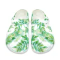 Bequeme Gartenclogs für Damen und Herren mit frischem grünem Aquarell-Blätterdruckmuster. - 35 / Weißer Frischer Botanischer Druckstil (DDX-136) / Weiß