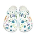 Weiße Garten Clogs mit Blumenmuster atmungsaktive bequeme Pantoletten für Damen und Herren - 35 / Weiß (Blau-grünes Blumenmuster)(DDX-148)