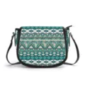 Ethnic geometric pattern PU leather saddle bag, stylish women's casual shoulder crossbody bag. - Ethnic Geometric Pattern (V2MAB-006) / L 25 * W 19 * H 10.5