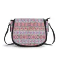 Ethnic style PU leather saddle bag with geometric print crossbody shoulder bag for women - Ethnic Print (V2MAB-007) / L 25 * W 19 * H 10.5