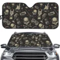 Auto Windschutzscheibe Sonnenschutz Retro Rock Totenkopf Muster faltbar Frontscheibe Visier Sommer - Rock-Totenkopf Stil (ZYB-016)