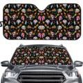 Car windshield sunshade with Day of the Dead skull and guitar print, summer UV protection. - Day of the Dead Skull (ZYB-021) / 70*145cm