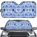 Auto Frontscheiben Sonnenblende mit niedlichem Totenkopf und Schneeflocken Muster UV Schutz. - Blauer Cartoon Halloween Monster Stil (ZYB-046)