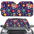 Auto Windschutzscheibe Sonnenschutz Faltbar Frontscheibe Sonnenblende Totenkopf Design Neu. - 70*145 cm / Tag der Toten Totenkopf Blumen Stil (ZYB-001)