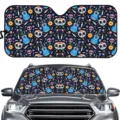 Auto Windschutzscheibe Sonnenschutz Faltbar Zuckerschädel Gitarre Muster Sommer Hitze Isoliermatte - Tag der Toten Totenkopf Gitarre Stil (ZYB-006) / 70*145 cm