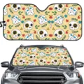 Auto Frontscheibe Sonnenschutz mit Totenkopf Druck, faltbare Windschutzscheibe Hitzeschutz. - Gelber Cartoon Totenkopf Stil (ZYB-036) / 70*145 cm