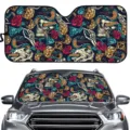 Auto Frontscheibe Sonnenschutz mit Totenkopf Schlangen Muster, Sommer UV-Schutz und Hitzeisolierung. - Dark-Tattoo Totenkopf Stil (ZYB-018)