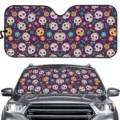 Auto Frontscheibe Sonnenschutz mit buntem Totenkopfmuster, faltbare UV-Schutz Abdeckung Auto. - Lila Tag der Toten Totenkopf Stil (ZYB-007) / 70*145 cm