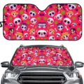 Car windshield sun shade with colorful Mexican sugar skulls pattern, summer UV protection. - Pink Bone Skull (ZYB-023) / 70*145cm