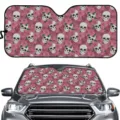 Auto Frontscheibe Sonnenschutz Faltbar Windschutzscheibe Totenkopf Rosen Muster UV Schutz - Gothic Punk Rosen Totenkopf Volldruck Stil (ZYB-049)