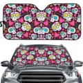 Auto Frontscheibe Sonnenschutz mit bunten Totenkopf Muster, UV Schutz Sonnenblende. - Blauer Herz Floral Totenkopf Stil (ZYB-039) / 70*145 cm