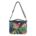 Tropischer Papagei Blumen Druck Umhängetasche, stilvolle Buchform Handtasche mit Schultergurt. - M / Dunkel Tropischer Papagei (V2SJB-006)
