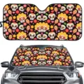 Mexikanische Totenkopf Auto Frontscheibe Sonnenblende, Sommer UV Schutz Hitzeisolierung. - Totenkopf Musikinstrument Druck Stil (ZYB-040) / 70*145 cm