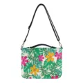 Tropische Blumen Print Umhängetasche mit schwarzem Griff und Schultergurt für Damen Alltag. - M / Tropische Blumen Blätter (V2SJB-008)