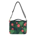 Tropische Blumen Druck Buch Handtasche, Umhängetasche Reißverschluss Aufbewahrungstasche. - M / Rote Blumen Grüne Blätter (V2SJB-007)