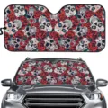 Auto Windschutzscheibe Sonnenblende faltbare Frontscheibe Abdeckung mit Totenkopf und Rosen. - Tag der Toten Rote Rose Totenkopf Stil (ZYB-015) / 145x70cm