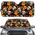 Auto Windschutzscheibe Sonnenschutz mit Totenkopf und Gitarre Druck Sommer UV Schutz Visier. - Schwarzer Totenkopf Gitarre Stil (ZYB-031) / Normale Spezifikation