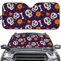 Auto Windschutzscheibe Sonnenblende mit Totenkopf und Blumen Muster fuer Hitzeschutz im Sommer. - Dunkellila Totenkopf Ringelblume Stil (ZYB-032) / Normale Spezifikation