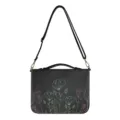 Sac bandoulière noir avec motif floral coloré, sangle réglable et poignée pratique. - Imprimé Floral Linéaire (V2SJB-030)