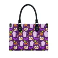 Damen PU Leder Handtasche Halloween Kürbis Fledermaus Druck Große Kapazität Shopper Main - L / Fledermaus Kürbis Druck (V2STB-147)