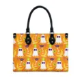 Halloween PU Leder Handtasche für Damen, niedlicher Geist und Mond Druck Shopper Tasche. - L / Graphit (Orange Halloween)