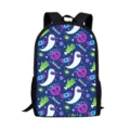 Halloween ghost printed student backpack, cute cartoon school bag with spacious compartments. - Dark Blue Cartoon Ghost Print (A-016) / H41 L28 W12cm