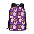 Halloween cartoon ghost print student schoolbag casual black backpack for daily use main view. - Black Halloween Elements Print (A-017) / H41 L28 W12cm