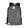 Halloween spooky ghost doodle print school backpack for students, stylish black bookbag. - Black White Graffiti Print (A-019) / H41 L28 W12cm