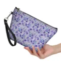 Lila Blumenmuster Clutch Tasche Kosmetiktasche mit Handschlaufe für den täglichen Gebrauch. - Lila Blumenstil (hzb-127) / 21.5*14.5*6.5cm