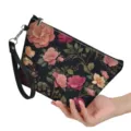 Vintage Blumenmuster Kosmetiktasche Clutch Handtasche mit Handschlaufe fuer Damen Alltag - Rosa Kamelienstil (hzb-128) / 21.5*14.5*6.5cm