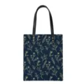 Damen PU Leder Handtasche Shopper mit goldenem Blumenmuster dunkelblaue Einkaufstasche - Stil 3 (PGGWD-088)