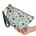 Tropische grüne Blätter Aquarell Druck Kosmetiktasche Clutch mit schwarzem Handschlaufe. - Grüner Tropischer Blattstil (hzb-130) / 21.5*14.5*6.5cm