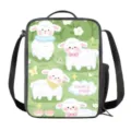 Bolsa de almuerzo cruzada con estampado de ovejas de dibujos animados, bolso cuadrado. - Estilo Oveja de Dibujos Animados Verde (CB-038)